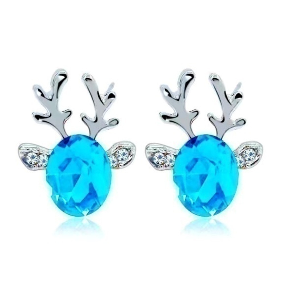 Elk Deer Earrings - Light Blue